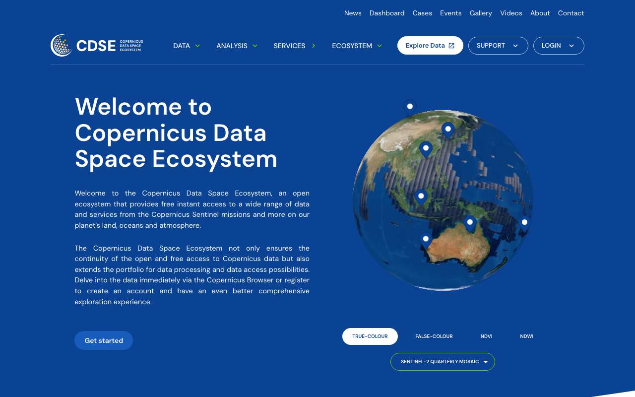 Schermafbeelding van dataspace.copernicus.eu