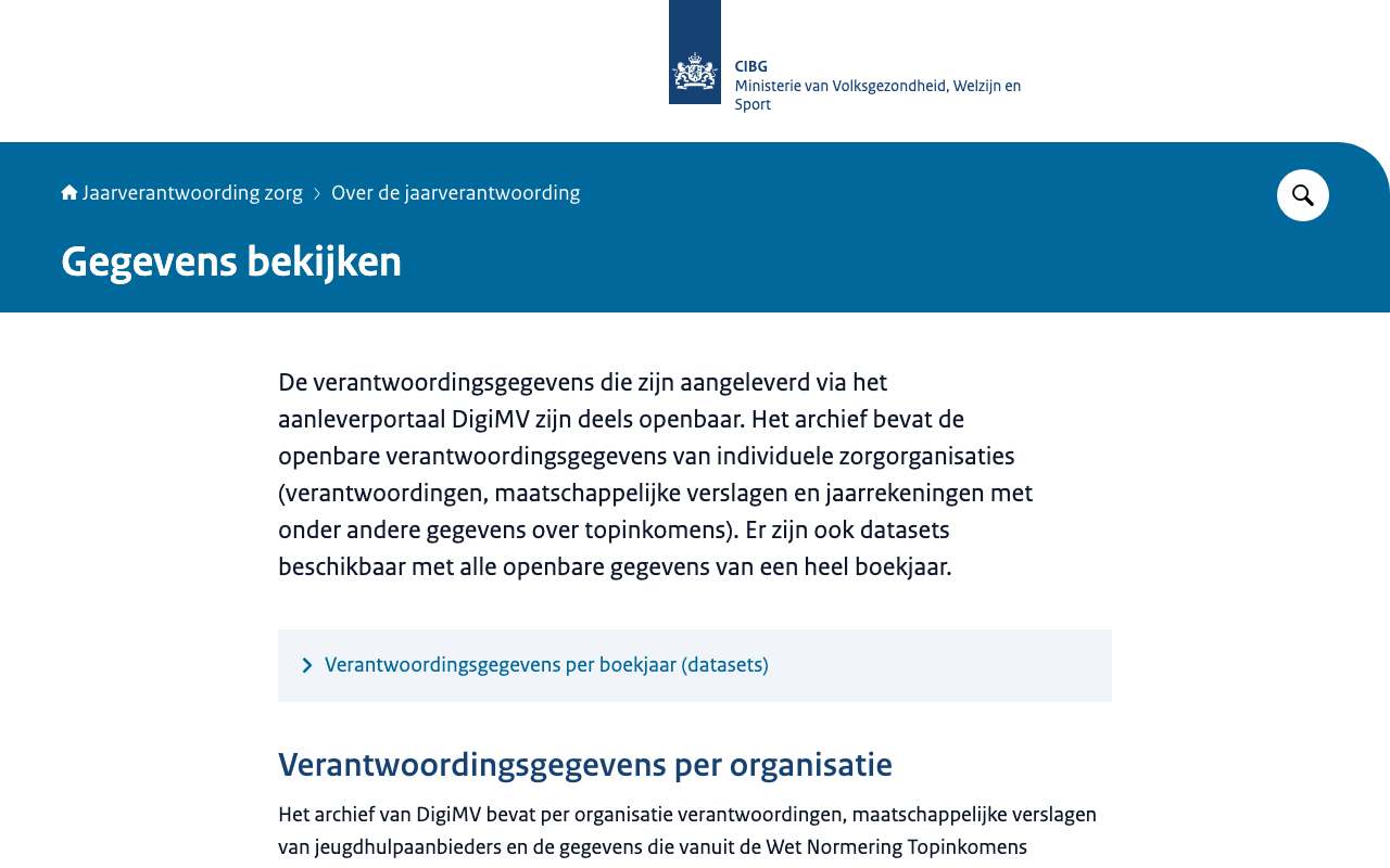 Schermafbeelding van jaarverantwoordingzorg.nl
