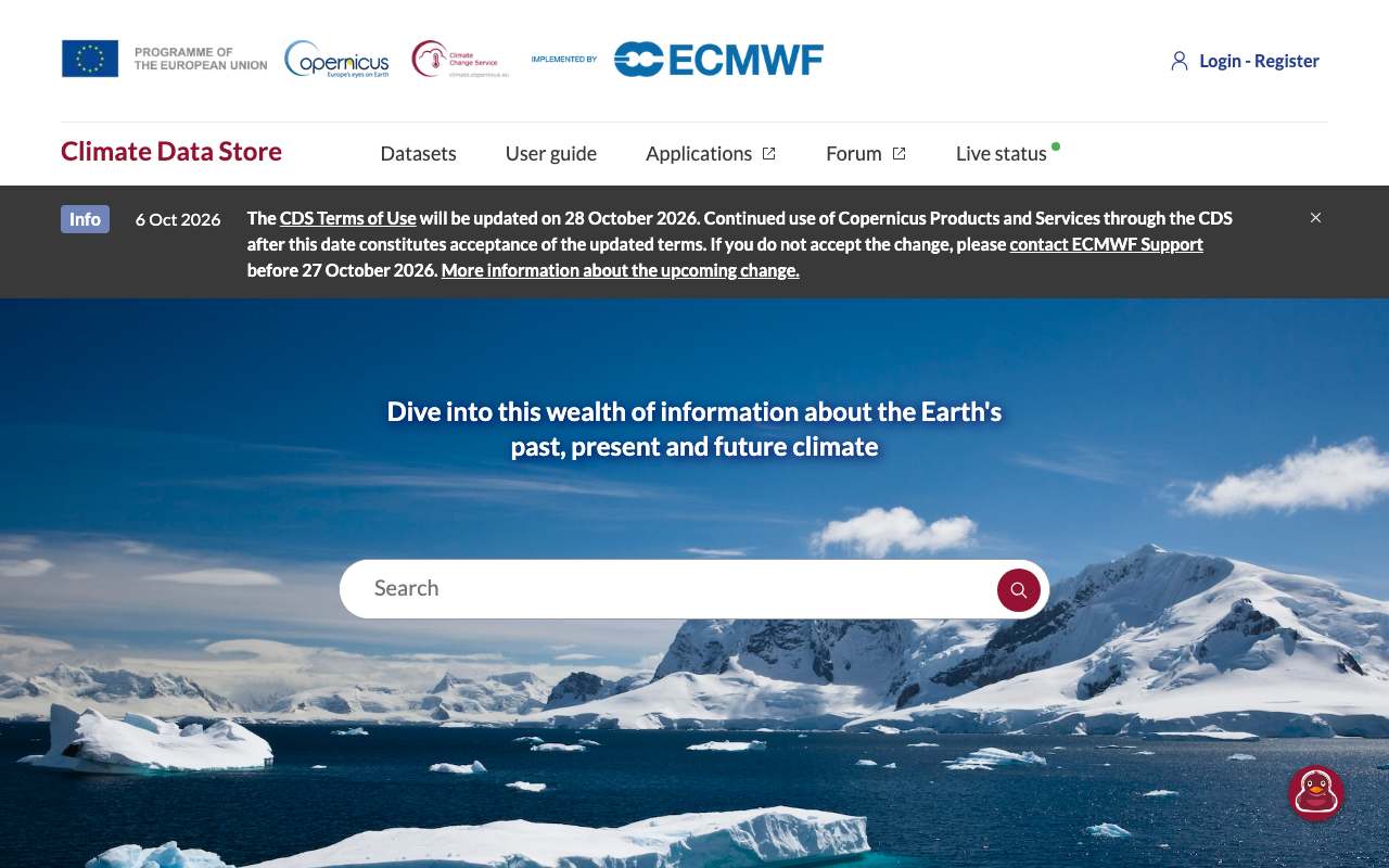Schermafbeelding van cds.climate.copernicus.eu