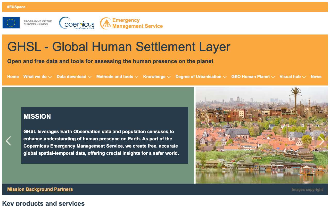 Schermafbeelding van human-settlement.emergency.copernicus.eu
