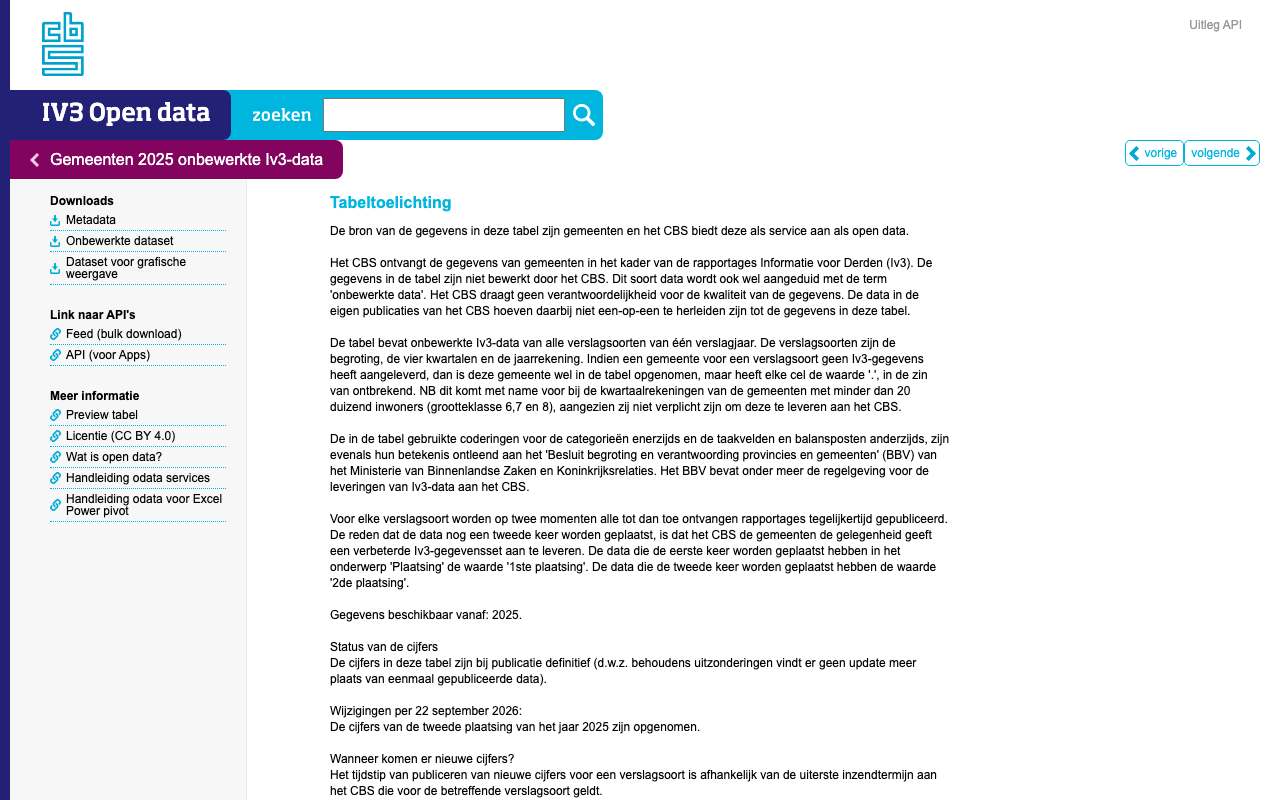 Schermafbeelding van iv3statline.cbs.nl
