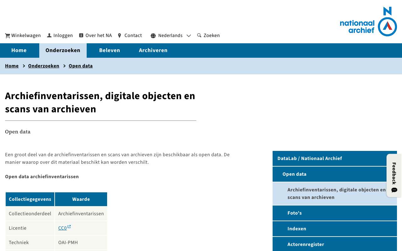 Schermafbeelding van nationaalarchief.nl