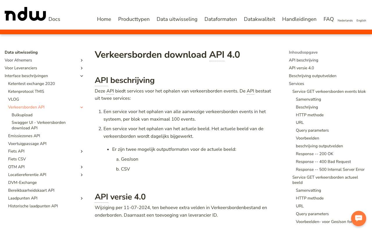Schermafbeelding van docs.ndw.nu