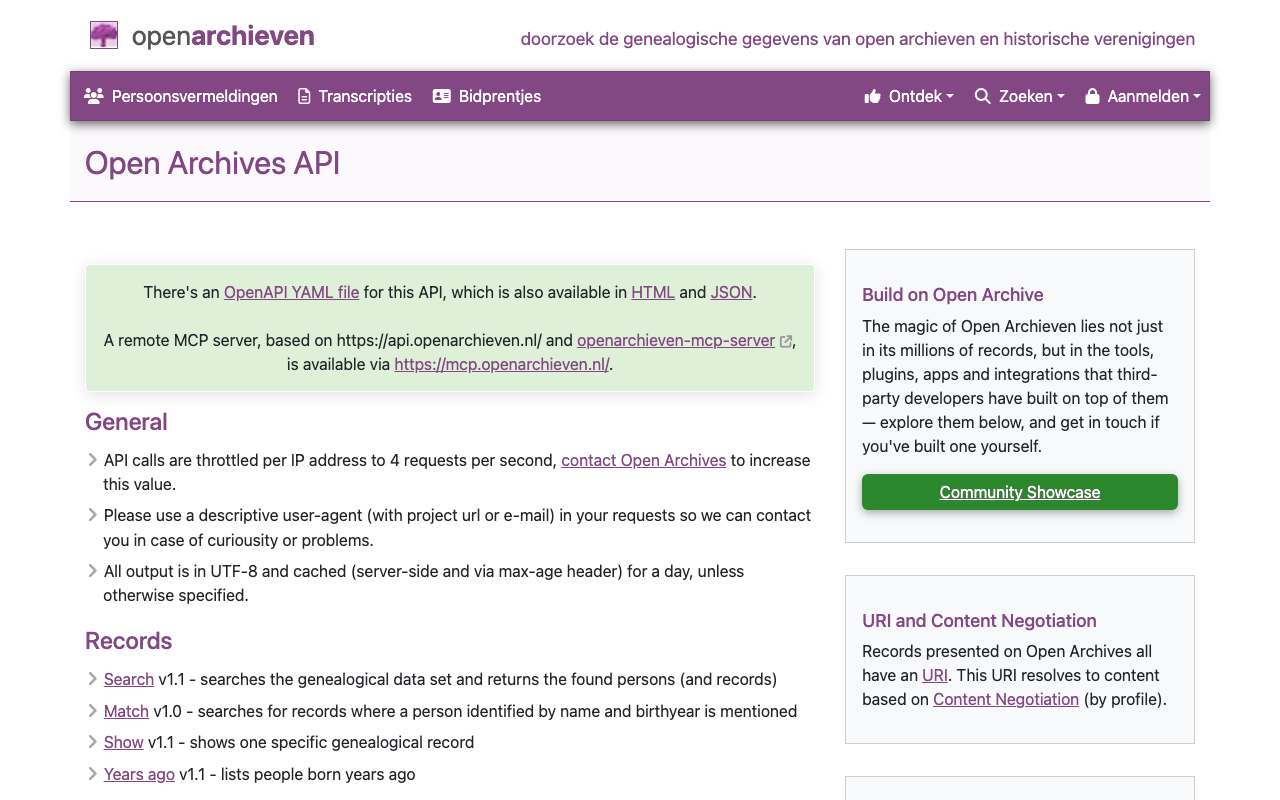 Schermafbeelding van openarchieven.nl