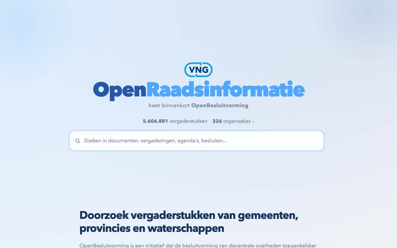 Schermafbeelding van openraadsinformatie.nl