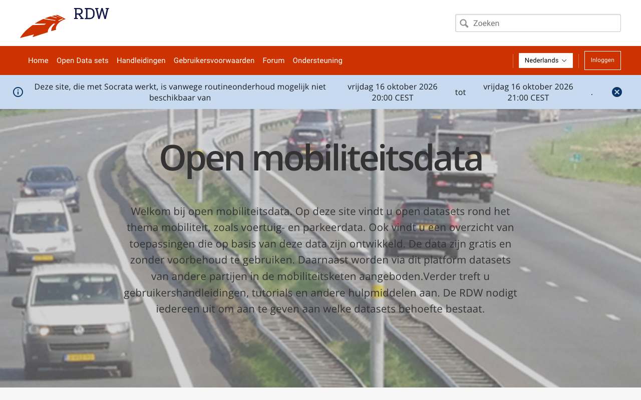 Schermafbeelding van opendata.rdw.nl
