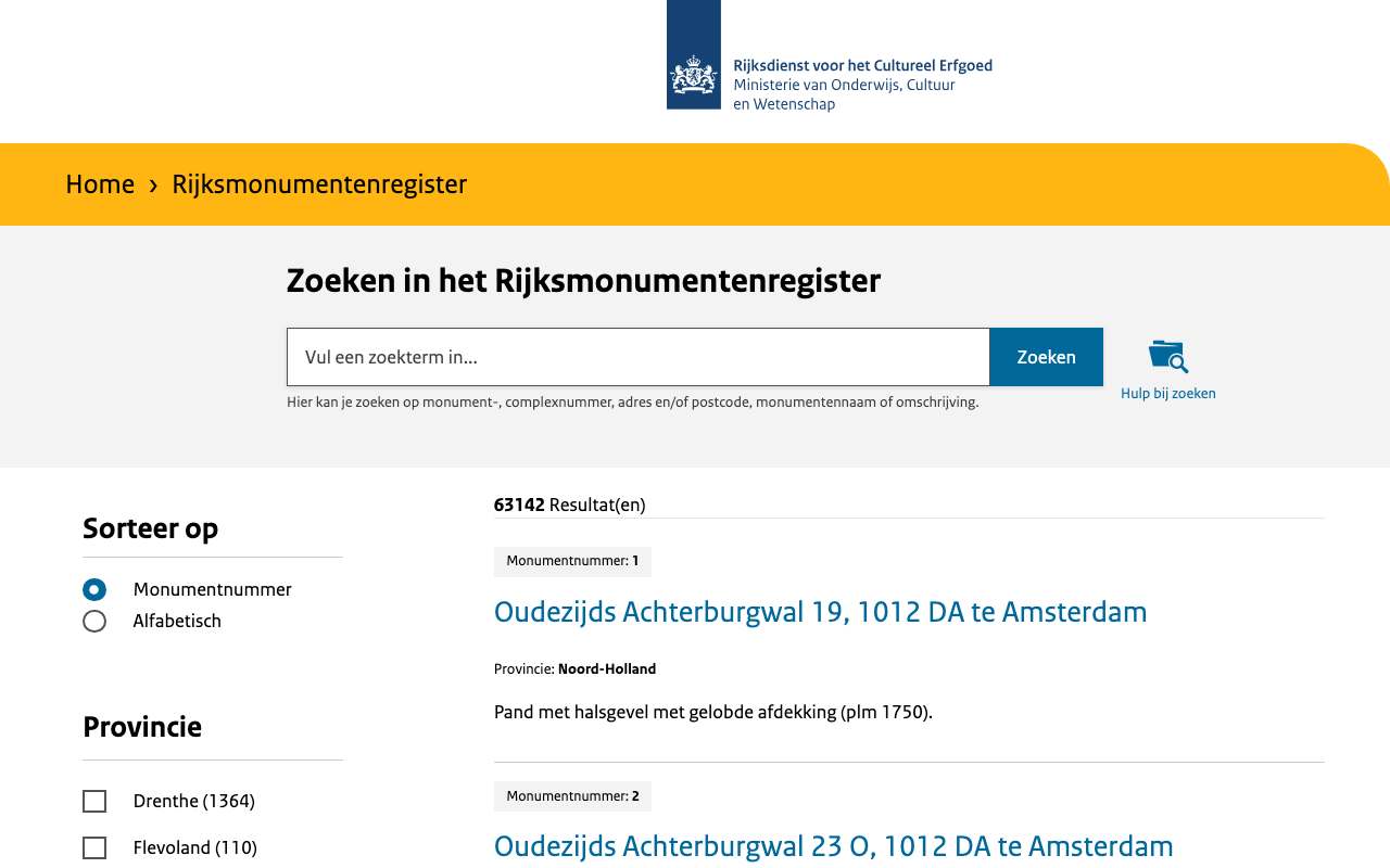 Schermafbeelding van monumentenregister.cultureelerfgoed.nl