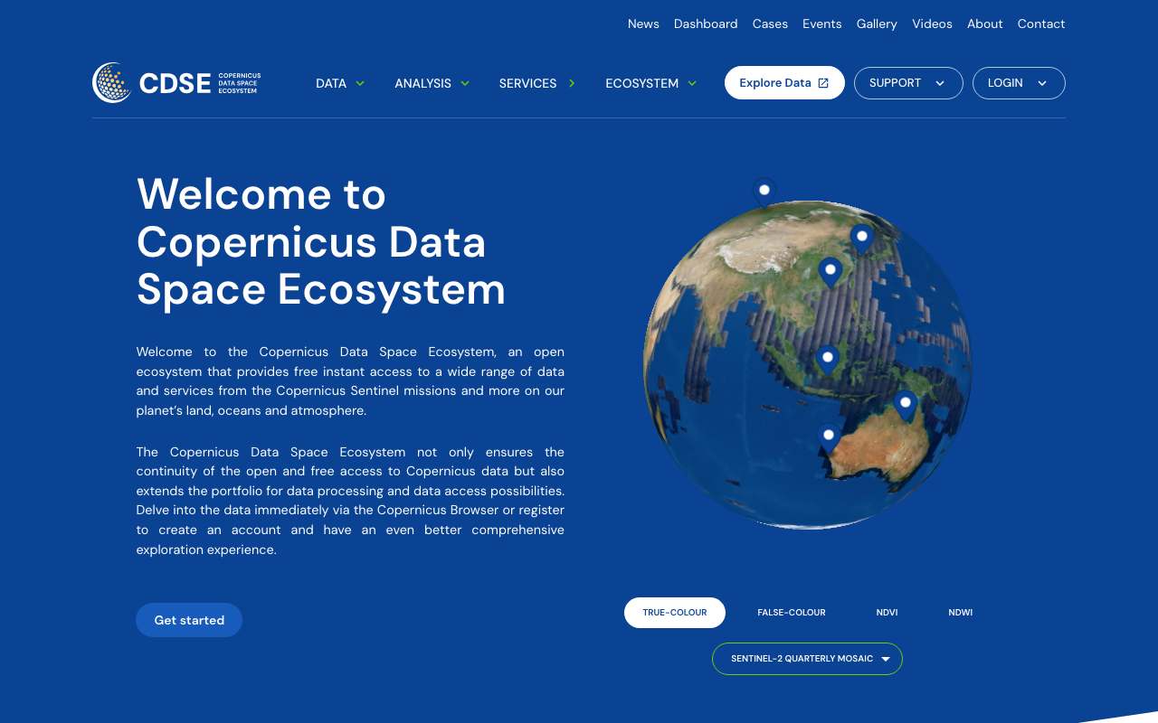 Schermafbeelding van dataspace.copernicus.eu