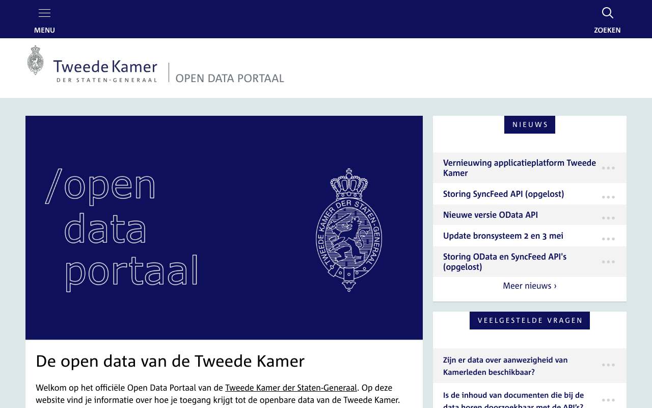 Schermafbeelding van opendata.tweedekamer.nl