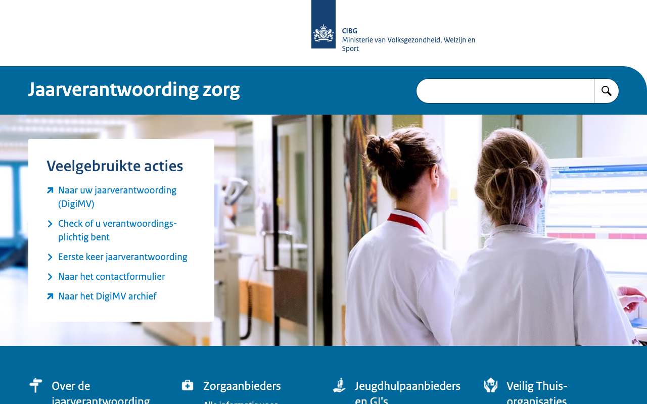 Schermafbeelding van jaarverantwoordingzorg.nl