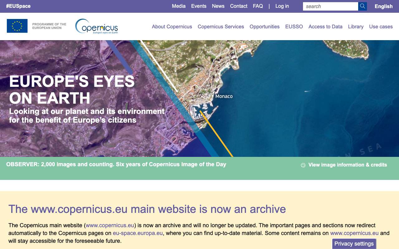 Schermafbeelding van copernicus.eu