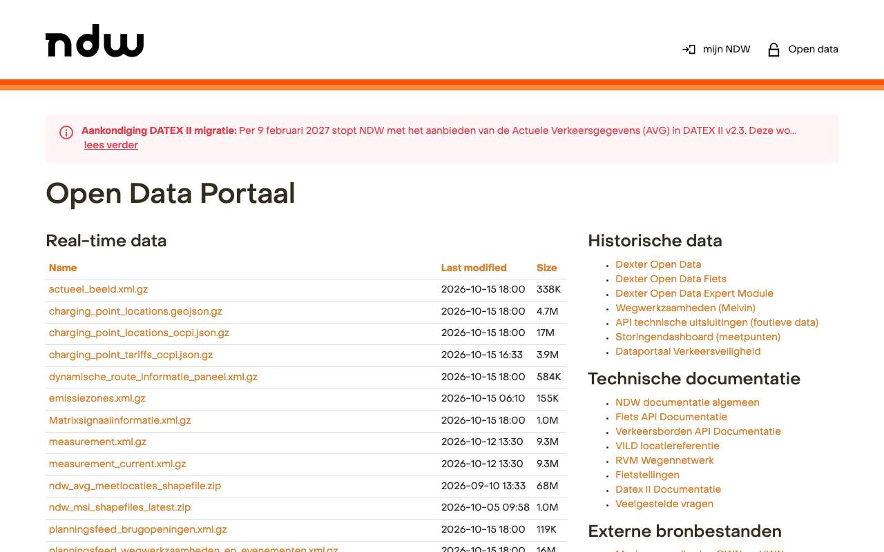 Schermafbeelding van opendata.ndw.nu