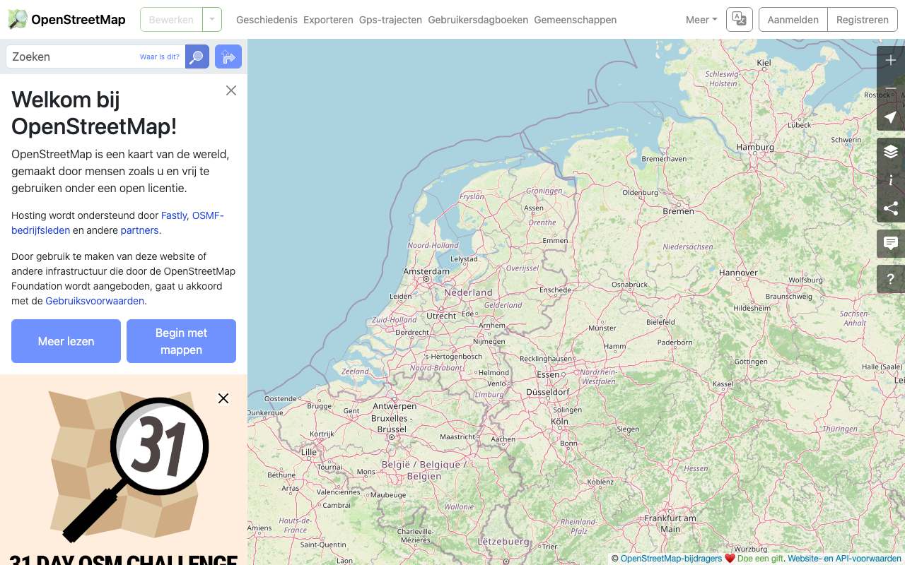 Schermafbeelding van openstreetmap.org