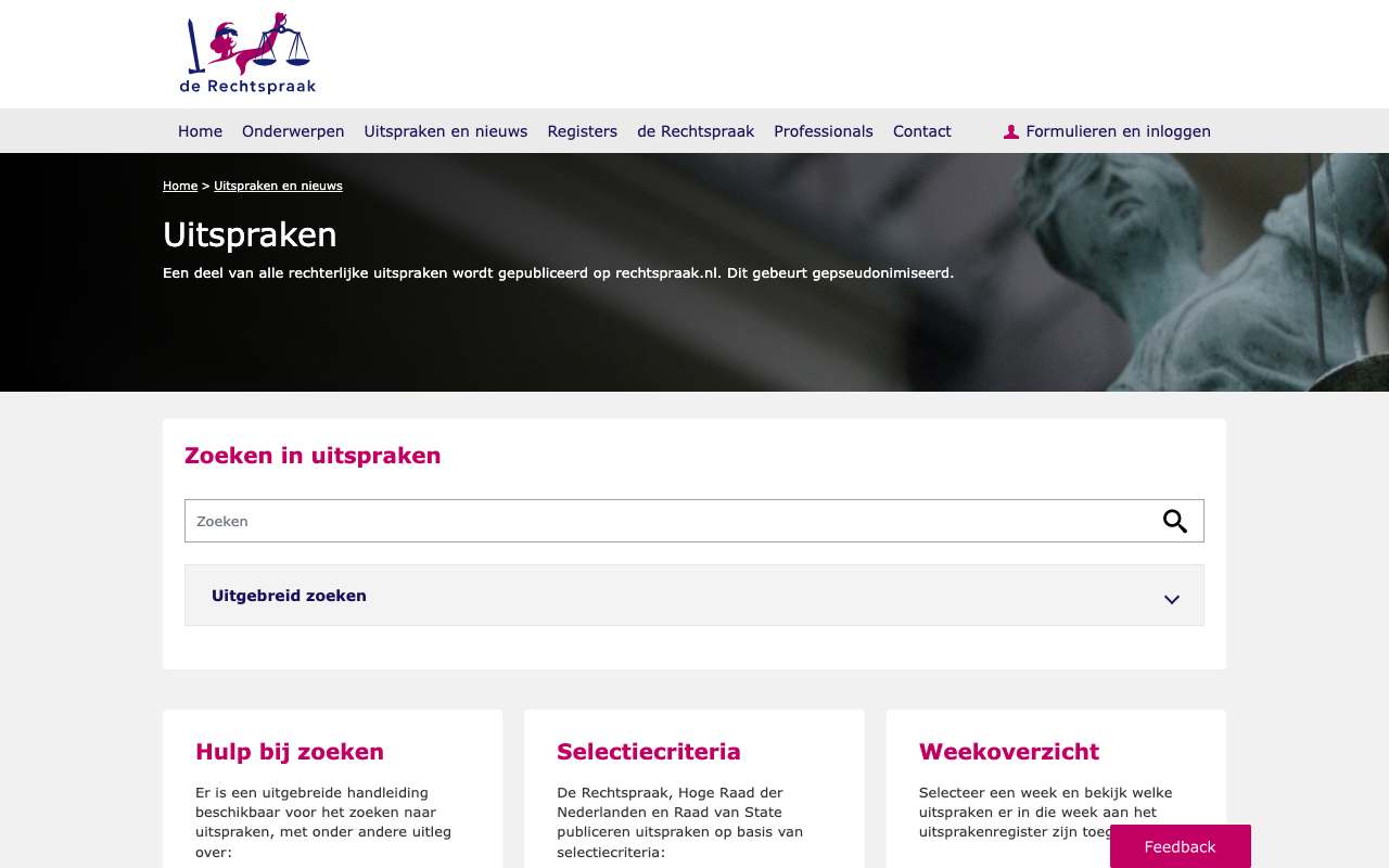 Schermafbeelding van uitspraken.rechtspraak.nl
