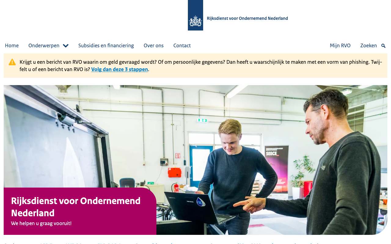Schermafbeelding van rvo.nl
