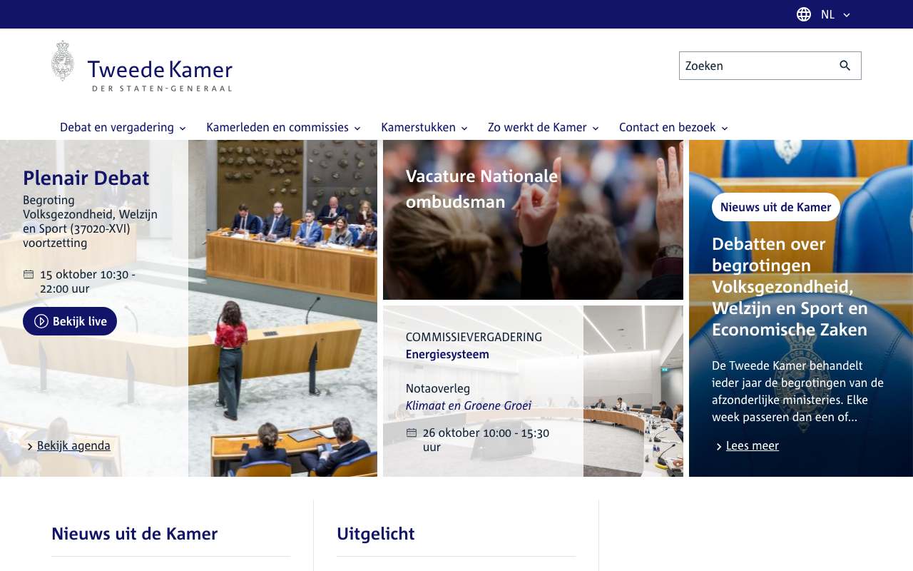 Schermafbeelding van tweedekamer.nl