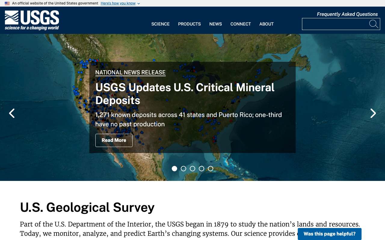 Schermafbeelding van usgs.gov